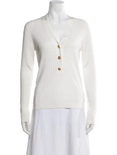 Pre-owned St John V-neck Long Sleeve Polo In Neutral