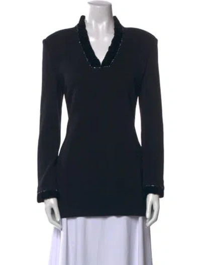 Pre-owned St John V-neck Long Sleeve Top In Black