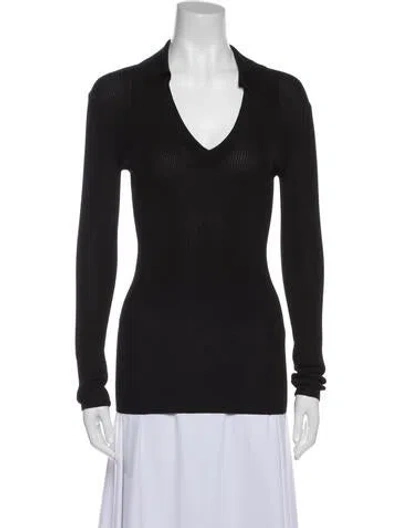 Pre-owned St John V-neck Long Sleeve Top In Black