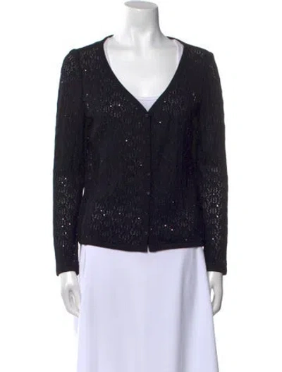Pre-owned St John V-neck Long Sleeve Top In Black