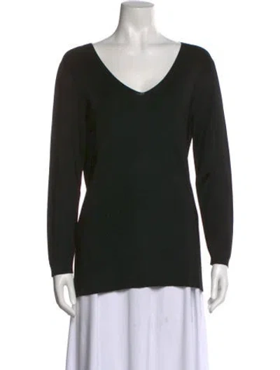 Pre-owned St John V-neck Long Sleeve Top In Black