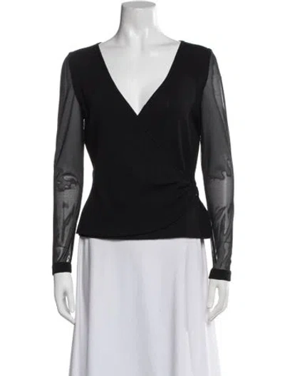 Pre-owned St John V-neck Long Sleeve Top In Black