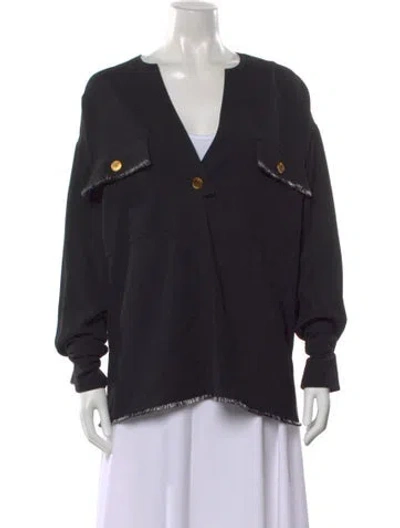 Pre-owned St John V-neck Long Sleeve Top In Black