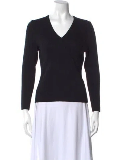 Pre-owned St John V-neck Long Sleeve Top In Black