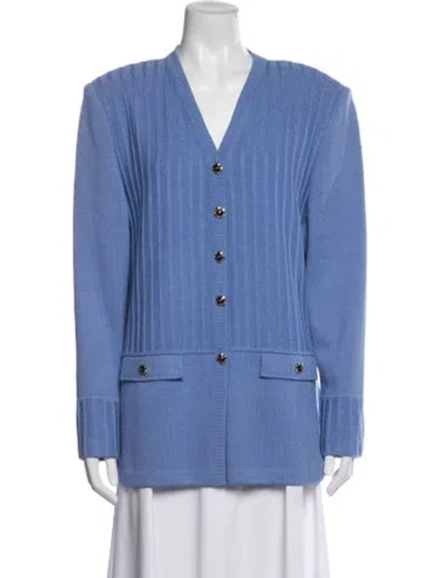 Pre-owned St John V-neck Long Sleeve Top In Blue
