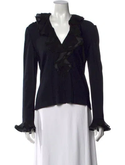 Pre-owned St John V-neck Long Sleeve Top In Blue