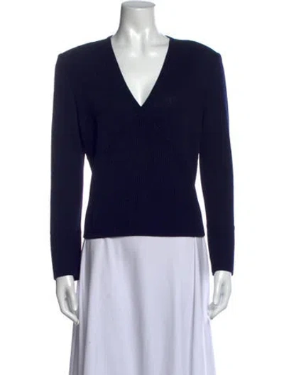 Pre-owned St John V-neck Long Sleeve Top In Blue