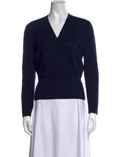 Pre-owned St John V-neck Long Sleeve Top In Blue