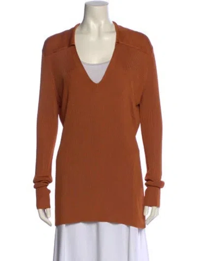 Pre-owned St John V-neck Long Sleeve Top In Brown