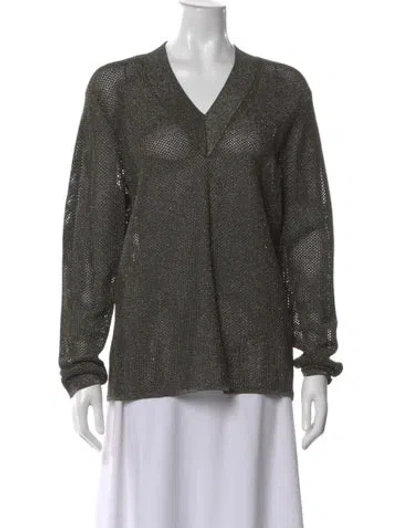 Pre-owned St John V-neck Long Sleeve Top In Green