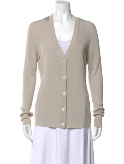 Pre-owned St John V-neck Long Sleeve Top In Neutral