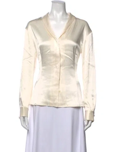 Pre-owned St John V-neck Long Sleeve Top In Neutrals
