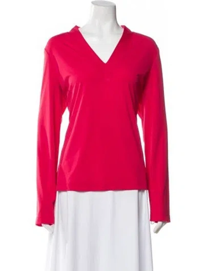 Pre-owned St John V-neck Long Sleeve Top In Red