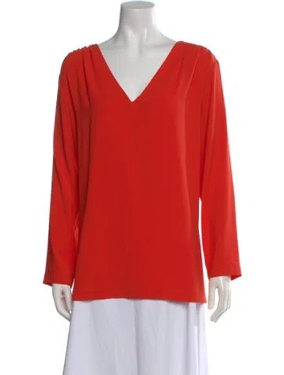 Pre-owned St John V-neck Long Sleeve Top In Red
