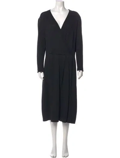 Pre-owned St John V-neck Midi Length Dress In Black
