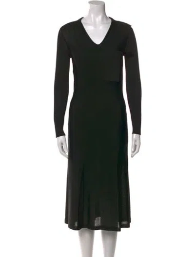 Pre-owned St John V-neck Midi Length Dress In Black