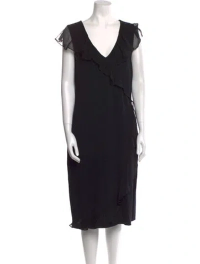 Pre-owned St John V-neck Midi Length Dress In Black