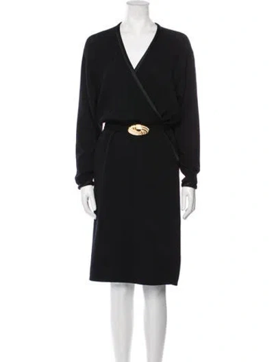 Pre-owned St John V-neck Midi Length Dress In Black