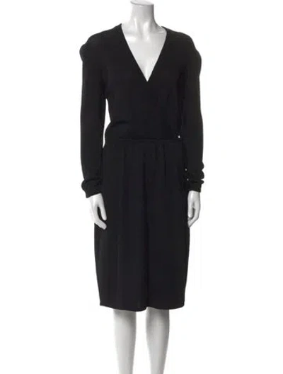 Pre-owned St John V-neck Midi Length Dress In Black