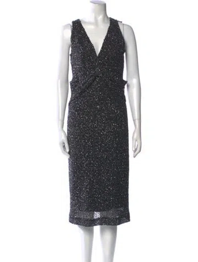 Pre-owned St John V-neck Midi Length Dress In Black