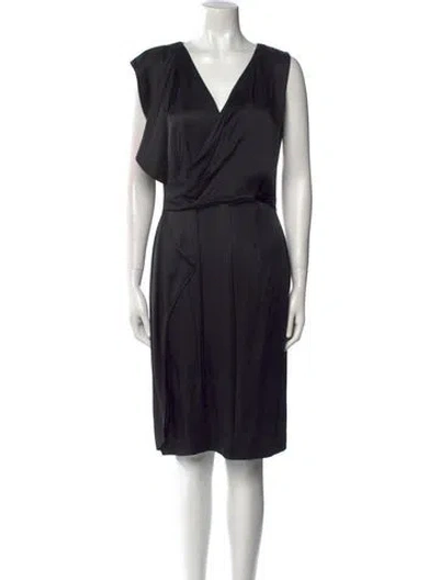 Pre-owned St John V-neck Midi Length Dress In Black
