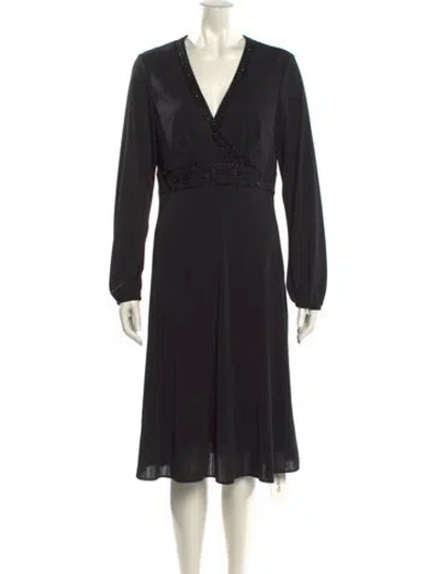 Pre-owned St John V-neck Midi Length Dress In Black