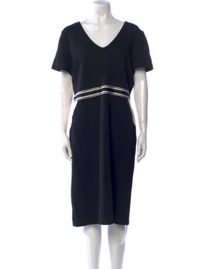 Pre-owned St John V-neck Midi Length Dress In Black