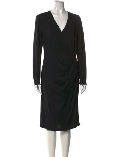 Pre-owned St John V-neck Midi Length Dress In Black