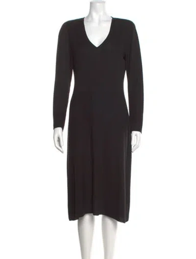 Pre-owned St John V-neck Midi Length Dress In Black