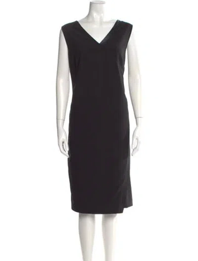 Pre-owned St John V-neck Midi Length Dress In Black