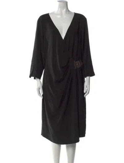 Pre-owned St John V-neck Midi Length Dress In Black