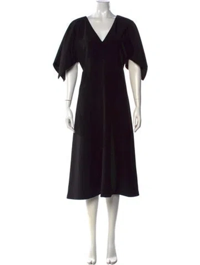 Pre-owned St John V-neck Midi Length Dress In Black