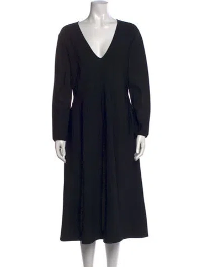Pre-owned St John V-neck Midi Length Dress In Black