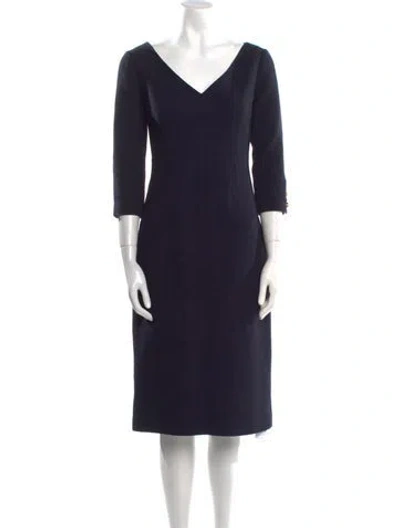 Pre-owned St John V-neck Midi Length Dress In Blue