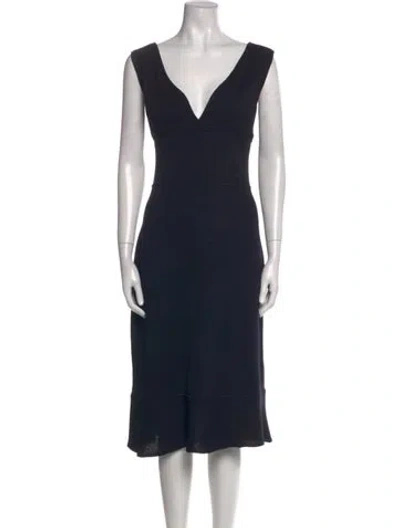 Pre-owned St John V-neck Midi Length Dress In Blue
