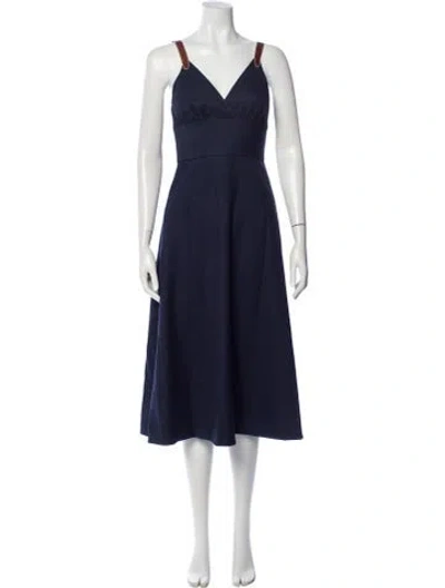 Pre-owned St John V-neck Midi Length Dress In Blue