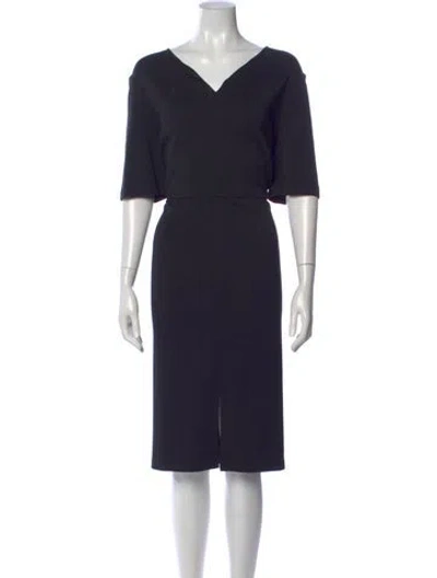 Pre-owned St John V-neck Midi Length Dress In Blue