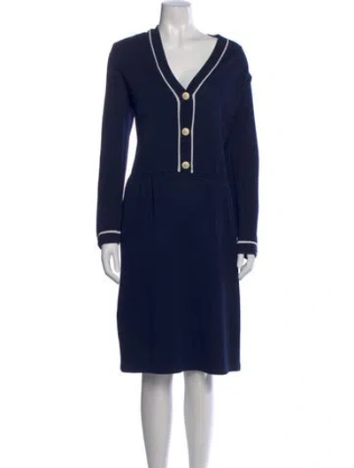 Pre-owned St John V-neck Midi Length Dress In Blue