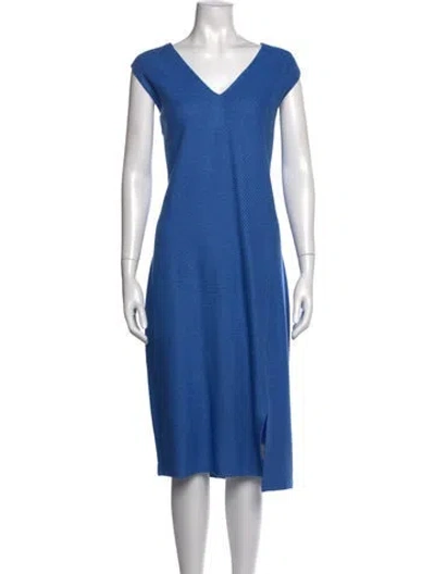 Pre-owned St John V-neck Midi Length Dress In Blue