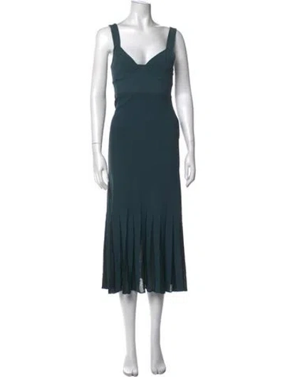 Pre-owned St John V-neck Midi Length Dress In Blue