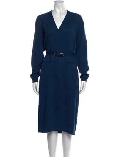 Pre-owned St John V-neck Midi Length Dress In Blue