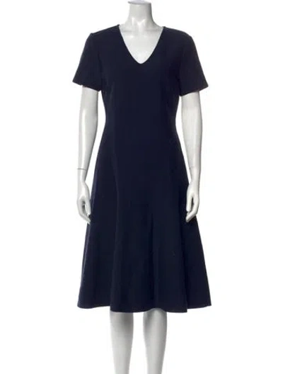 Pre-owned St John V-neck Midi Length Dress In Blue