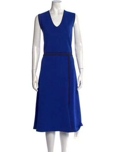 Pre-owned St John V-neck Midi Length Dress In Blue