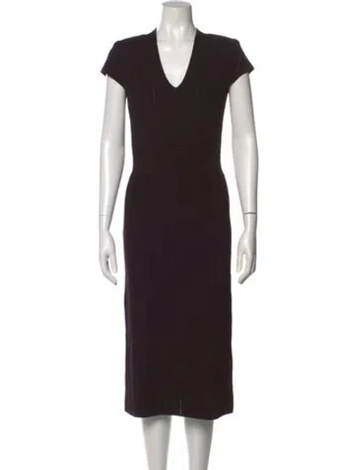 Pre-owned St John V-neck Midi Length Dress In Brown