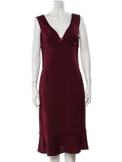 Pre-owned St John V-neck Midi Length Dress In Burgundy