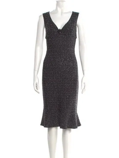 Pre-owned St John V-neck Midi Length Dress In Multi