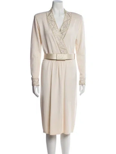 Pre-owned St John V-neck Midi Length Dress In Neutral