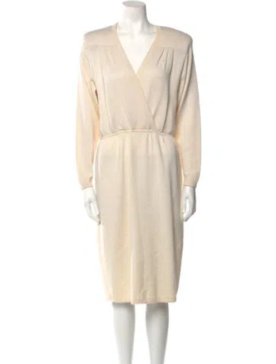 Pre-owned St John V-neck Midi Length Dress In Neutral