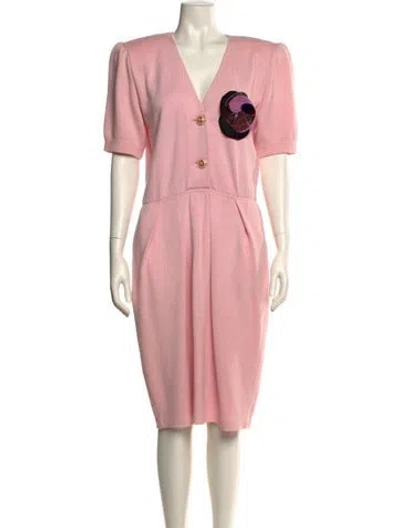 Pre-owned St John V-neck Midi Length Dress In Pink