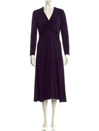 Pre-owned St John V-neck Midi Length Dress In Purple